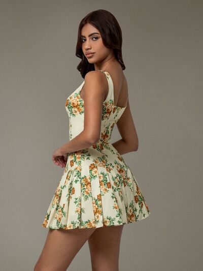 Floral Pleated Mini Dress