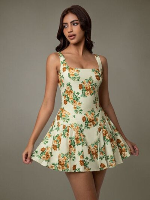 Floral Pleated Mini Dress