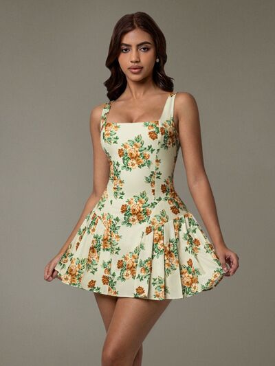 Floral Pleated Mini Dress