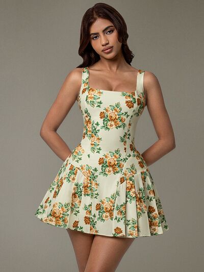 Floral Pleated Mini Dress