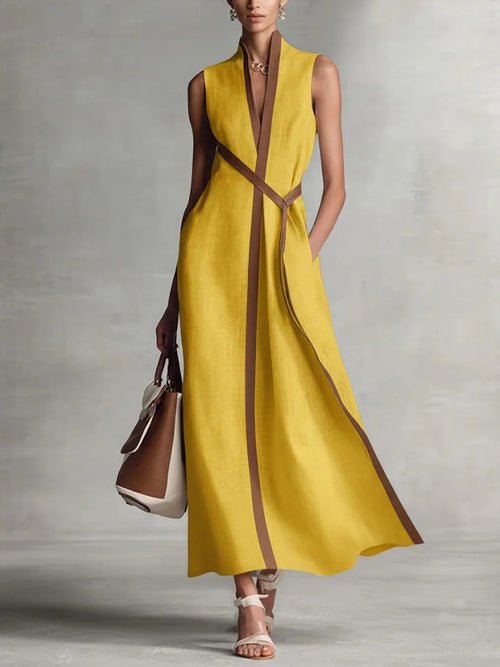 Sleeveless Contrast Trim Maxi Dress