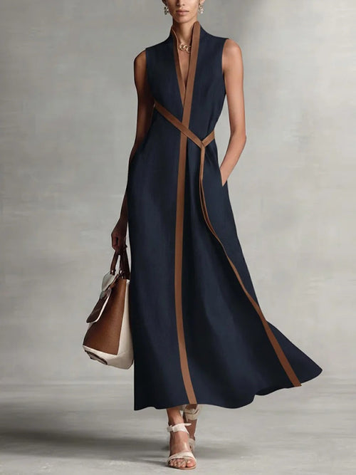 Sleeveless Contrast Trim Maxi Dress