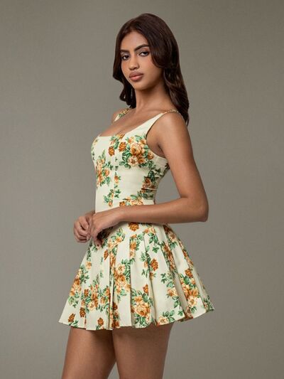 Floral Pleated Mini Dress