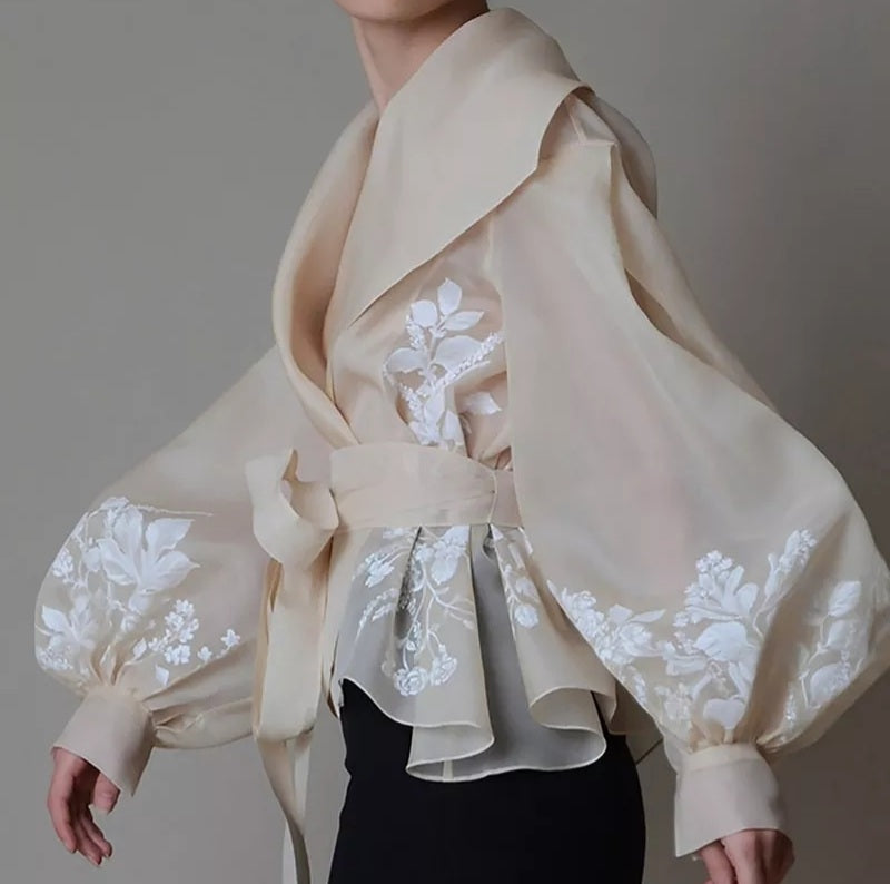 Embroidered Organza Shirt - Vintage Print