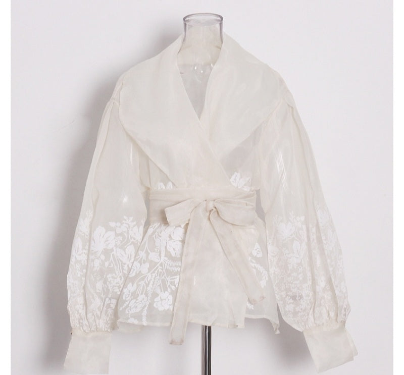 Embroidered Organza Shirt - Vintage Print