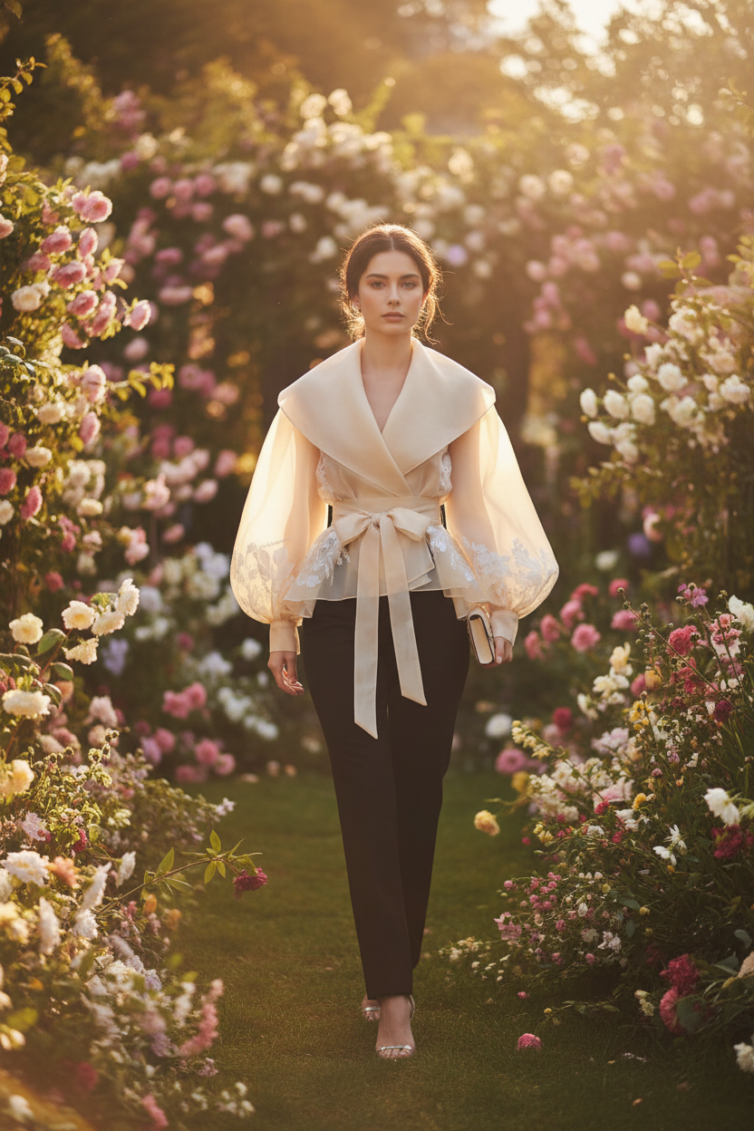 Embroidered Organza Shirt - Vintage Print