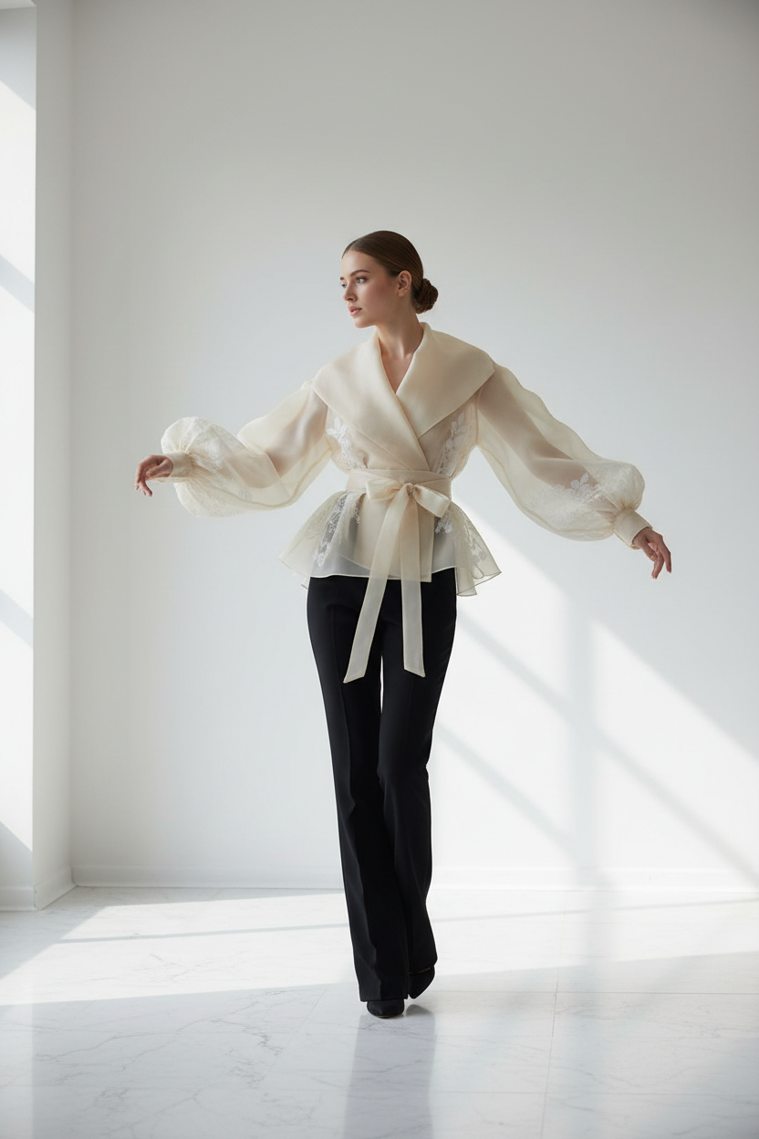 Embroidered Organza Shirt - Vintage Print